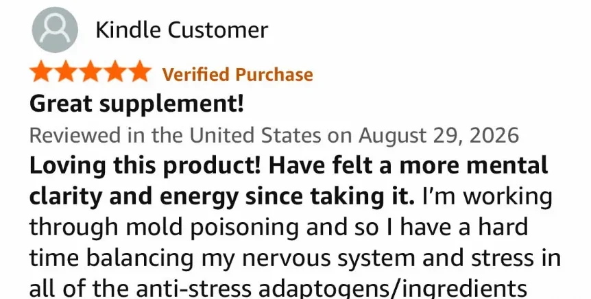 Five-star review titled "Great supplement!": "Loving this product! Have felt a more mental clarity and energy since taking it."